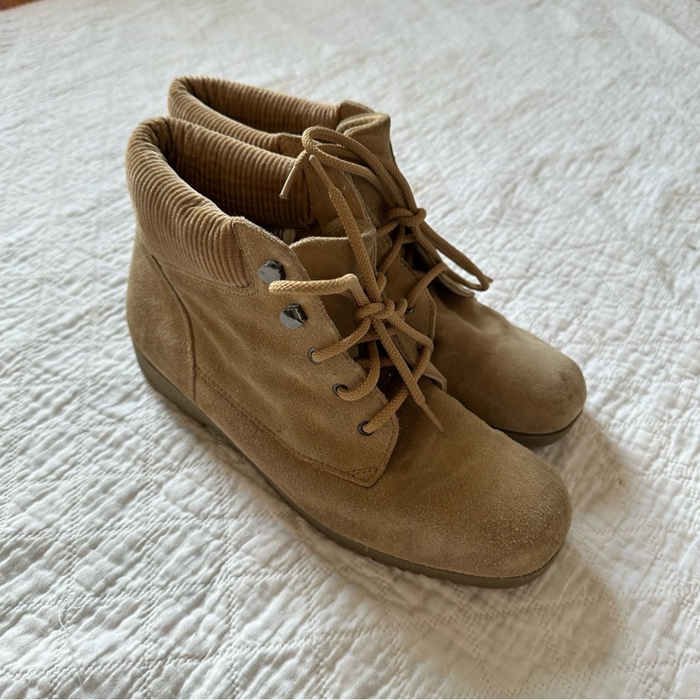Vintage Bay Area Traders Hiking Boots 8W Tan Suede Corduroy Lace Up 90s Gorpcore